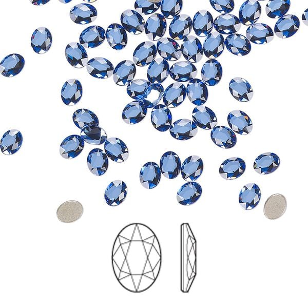 Flat back 288pk sapphire foil back, Swarovski&reg; 4x3mm oval 2603 image number 0
