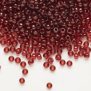Seed bead, Miyuki, glass, pkg/250g, #8 rocaille, translucent gold luster garnet red (RR-304).
