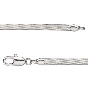 Chain 1pkg1 silver-plated herringbone, 3mm / lobster claw clasp, brass 24 inch