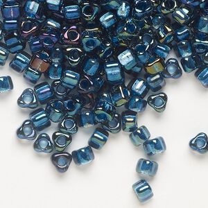 Seed bead, Miyuki, glass, transparent blue color-lined metallic blue, (TR1831), #5 triangle. Sold per 250-gram pkg.