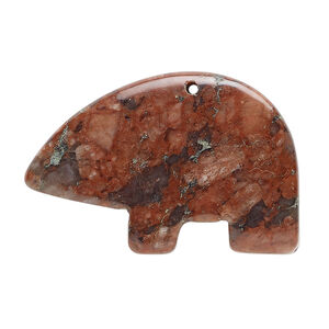 Red sesame jasper 1pkg1, half-drilled Zuni-style bear focal natural, 34x25mm-38x29mm