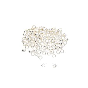 Crimp 1pkg100 silver-finished, 1.9x1.6mm round / 1.25mm inside diameter, brass