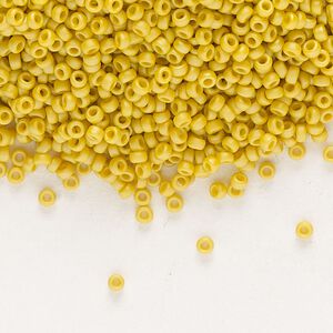 Seed bead, Miyuki, glass, pkg/35g, #15 rocaille, opaque matte rainbow citron, (RR-4692).