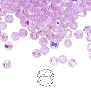 Bead 144pk violet AB, Preciosa Czech crystal 4mm round