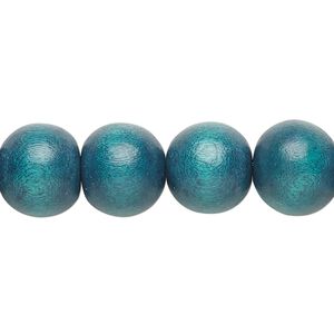 Bead 1pkg1, Taiwanese cheesewood (dyed / waxed), teal, 11-12mm round, 15-1/2 to 16 inches.