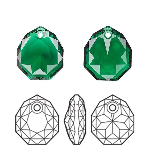 Drop 24pk majestic green, Swarovski&reg; 16mm pendant majestic 6436 image number 0