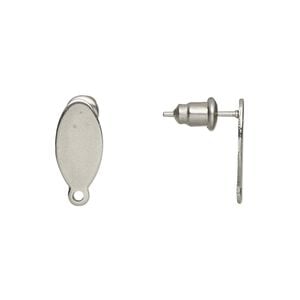 Earstud 1pkg20, 13x7mm flat oval / earnuts / closed loop, stainless steel 10 pair