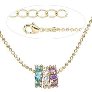 Necklace, Everyday Jewelry&trade;, cubic zirconia and gold-finished brass beads with gold-finished brass chain, 24 inches. Sold individually.