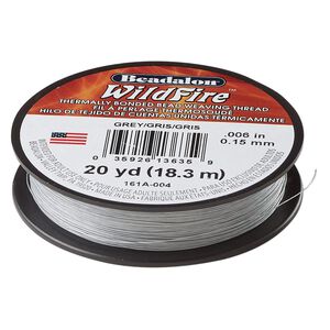 Thread, Beadalon&reg; WildFire&trade;, polyester 1pkg1, grey, 0.15mm with bonded coating, 10-pound test, 20-yard spool.