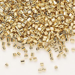 Seed bead, Dyna-Mites&trade;, glass, pkg/1/2kg, #11 2-cut hex, opaque 24Kt gold-plated, (570 11/0 2CUT).