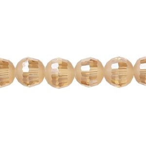 Bead 1pk 96 facets translucent amber peach AB half-matte, Celestial Crystal&reg; 10mm round 8 inch