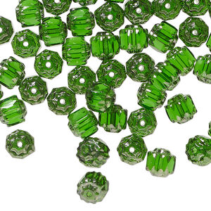 Bead, Czech glass 1pkg60, emerald green and metallic emerald green, 6mm round cathedral.