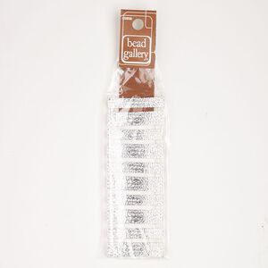 Bead slide brass, 10pk 40x8mm-40x10mm 2-strand hammered curved rectangle, silver finish