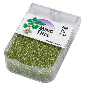 Seed bead, Ming Tree&trade;, glass, pkg/1/4 pound, #11 round, transparent silver-lined lime green.