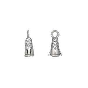 Cord end 1pkg1 sterling silver, 9x7mm bell / pegs / 3mm inside diameter, antiqued / JBB Findings