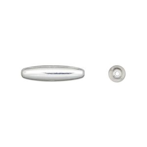 Bead, silver-plated brass, 19x5mm smooth oval. Sold per pkg of 10.