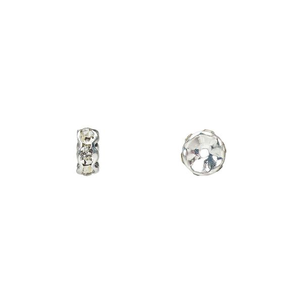 Bead 1pkg10 silver-plated, 5x2mm rondelle, brass / clear rhinestone image number 0