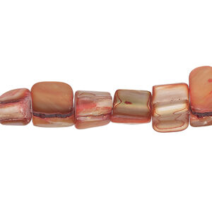 Mother-of-pearl shell 1pkg1, triangle tube bead 15 inch dark red-orange 8x6mm-13x9mm