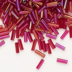 Bead, Preciosa Ornela Czech glass, bugle bead, pkg/50g, 1/4 inch, rainbow translucent ruby, (91090).
