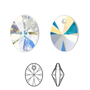 Drop 1pk crystal AB, Crystal Passions&reg; 18x14mm pendant mini oval 6028