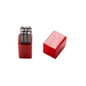Stamp, plastic and tempered chrome vanadium steel, grey and red, 2-1/2 x 1 inches with 1/8 inch punctuation marks. Sold per 10-piece set.