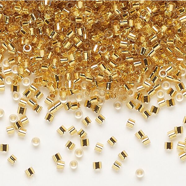 Seed bead, Delica&reg;, glass, pkg/50g, #15 round, translucent 24Kt gold-lined crystal gold (DBS-0033). image number 0