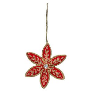 Ornament, velveteen / acrylic / gold-finished copper, red and clear, 7-1/4 inches with 4 x 3-1/2 inch single-sided snowflake. Sold individually.
