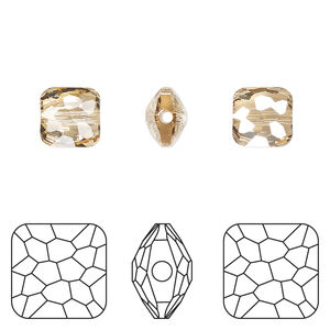Bead 1pkg144 crystal golden shadow, Swarovski&reg;, 8mm puffed square 5035