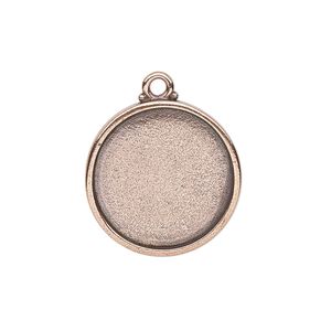 Drop, TierraCast&reg;, antique copper-plated pewter (tin-based alloy), 29mm round with poppy design, 25.5mm cabochon setting. Sold individually