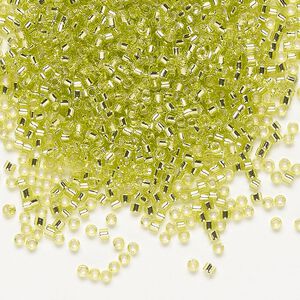 Seed bead, Delica&reg;, glass, pkg/7.5g, #11 round, transparent silver-lined chartreuse (DB-0147).
