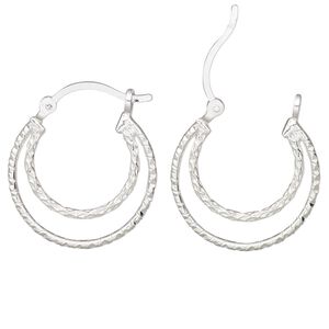 Earring, Create Compliments&reg;, sterling silver, 23mm diamond-cut double hoop with latch-back closure. Sold per pair.