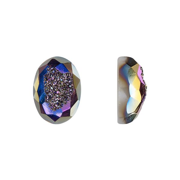 Druzy agate 1pkg1, hand-cut calibrated faceted oval cab 14x10mm image number 0