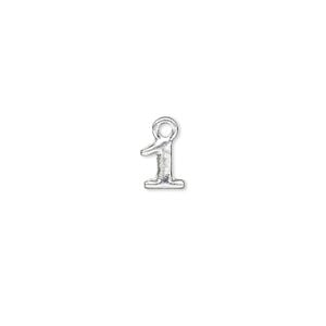 Charm, silver-finished "pewter" (zinc-based alloy), 7.5x7mm number 1. Sold per pkg of 2.