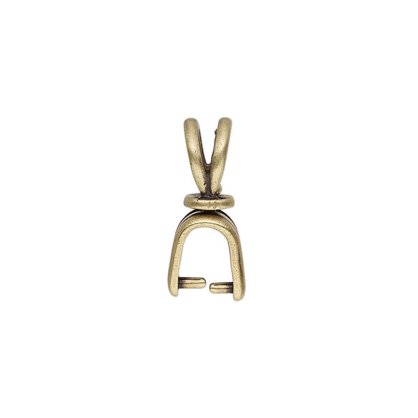 Bail, JBB Findings, ice-pick, antique brass-plated pewter (tin-based alloy), 19x5mm double-sided shield with lines and swivel, 6mm grip length. Sold individually. image number 1