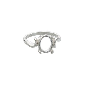 Ring, Sure-Set&trade;, sterling silver, swirl band with 10x8mm 4-prong oval setting, size 8. Sold individually.