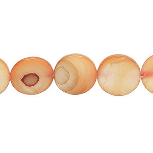 Mother-of-pearl shell 1pkg1, puffed flat round bead 15 inch dark mango 12-13mm