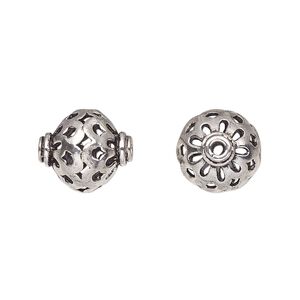 Bead 1pkg2 sterling silver, 14mm cutout saucer, antiqued