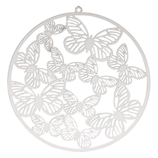 Focal, Lazer Lace&trade;, stainless steel, 50mm double-sided round with cutout butterflies. Sold individually. image number 0