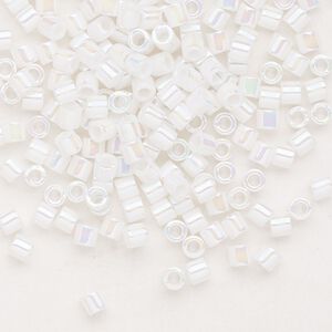 Seed bead, Delica&reg;, glass, pkg/250g, #8 round, opaque rainbow white pearl (DBL-0202).