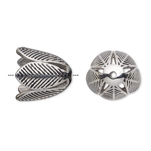 Cone, enamel and stainless steel, black, 16x15mm leaves, 11.5mm inside diameter. Sold individually.