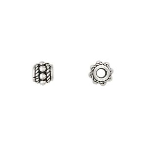 Bead, antique sterling silver, 9x7mm beaded oval. Sold per pkg of 6.