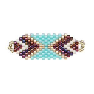 Focal, Creative Touch, glass, turquoise blue / copper / white, 30x12mm double-sided oval. Sold individually.