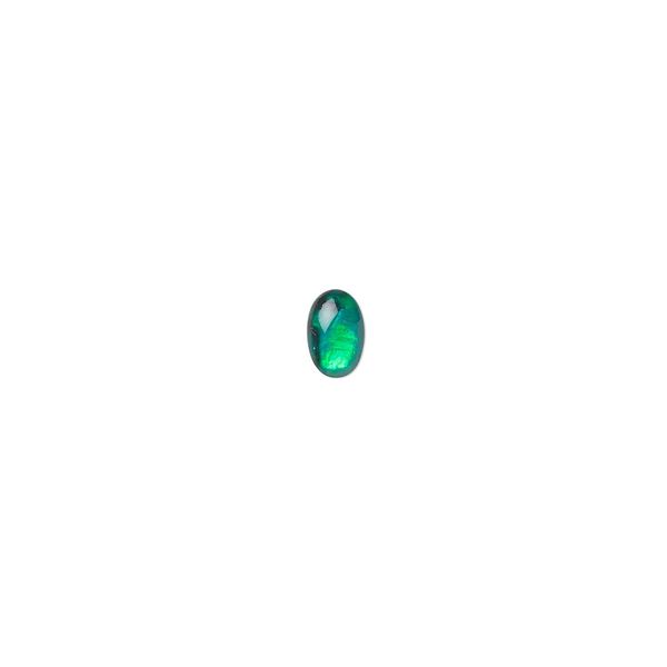 Cabochon, paua shell (dyed / coated), green, 6x4mm calibrated oval, Mohs hardness 3-1/2. Sold per pkg of 10. image number 0