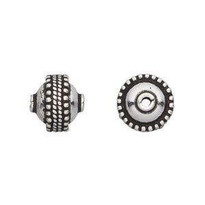 Bead 1pkg1 sterling silver, 12x11mm round / dotted, antiqued