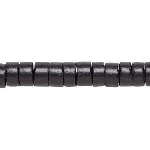 Bead, wood (dyed / waxed), black, 7-8mm hand-cut heishi. Sold per 24-inch strand.