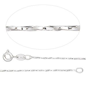 Chain 1pkg1 sterling silver cable, 0.65mm twisted / springring clasp, Gossamer&trade; 18 inch