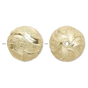 Bead 1pkg2 gold-finished, 18mm stardust round / waves, brass