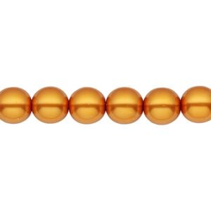 Bead, Czech pearl-coated glass druk, opaque orange-gold, 8mm round. Sold per 15-1/2" to 16" strand.