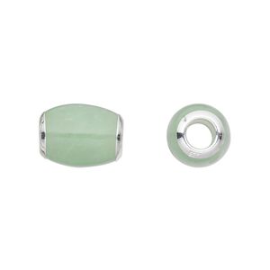 Jadeite / sterling silver 1pkg1, oval bead natural 12x10mm-14x11mm Dione&reg;