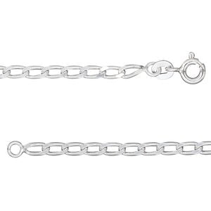Chain 1pkg1 sterling silver curb, 3mm long / mixed clasp, 36 inch